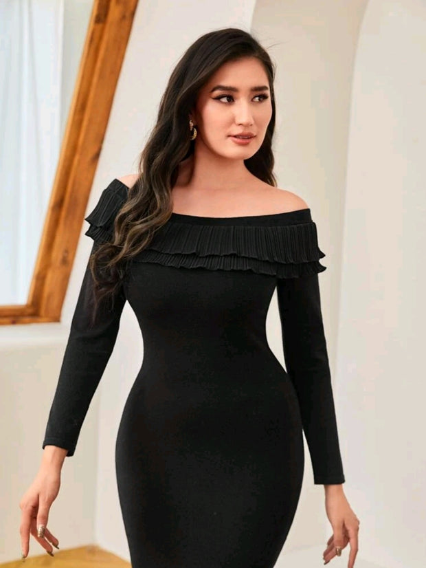 Modely off Shoulder Ruffle Trim Sweater Dress - Hues