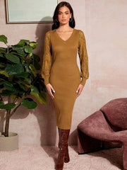Contrast Lace Ribbed Knit Sweater Dress - Hues