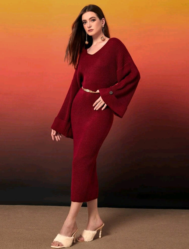 Drop Shoulder Sweater Dress - Hues